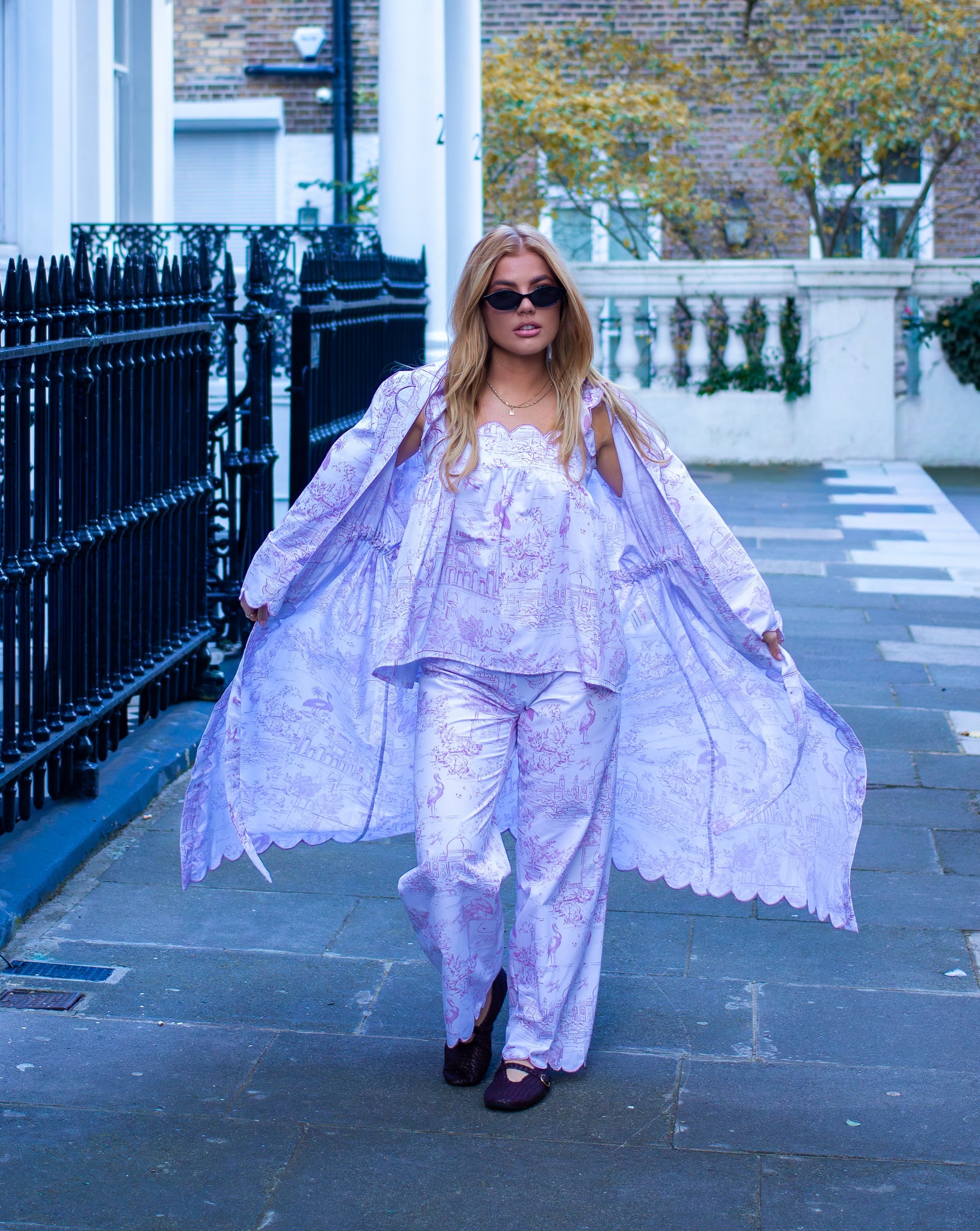 Exclusive Love Letters x Pink Toile print on organic cotton robe with embroidered scallop edges 