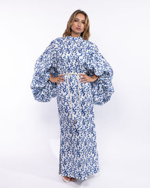 Balloon Sleeves Maxi Dress in Linen - Electric Blue