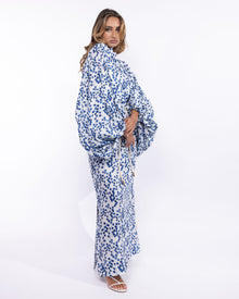 Balloon Sleeves Maxi Dress in Linen - Electric Blue