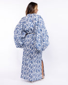 Balloon Sleeves Maxi Dress in Linen - Electric Blue