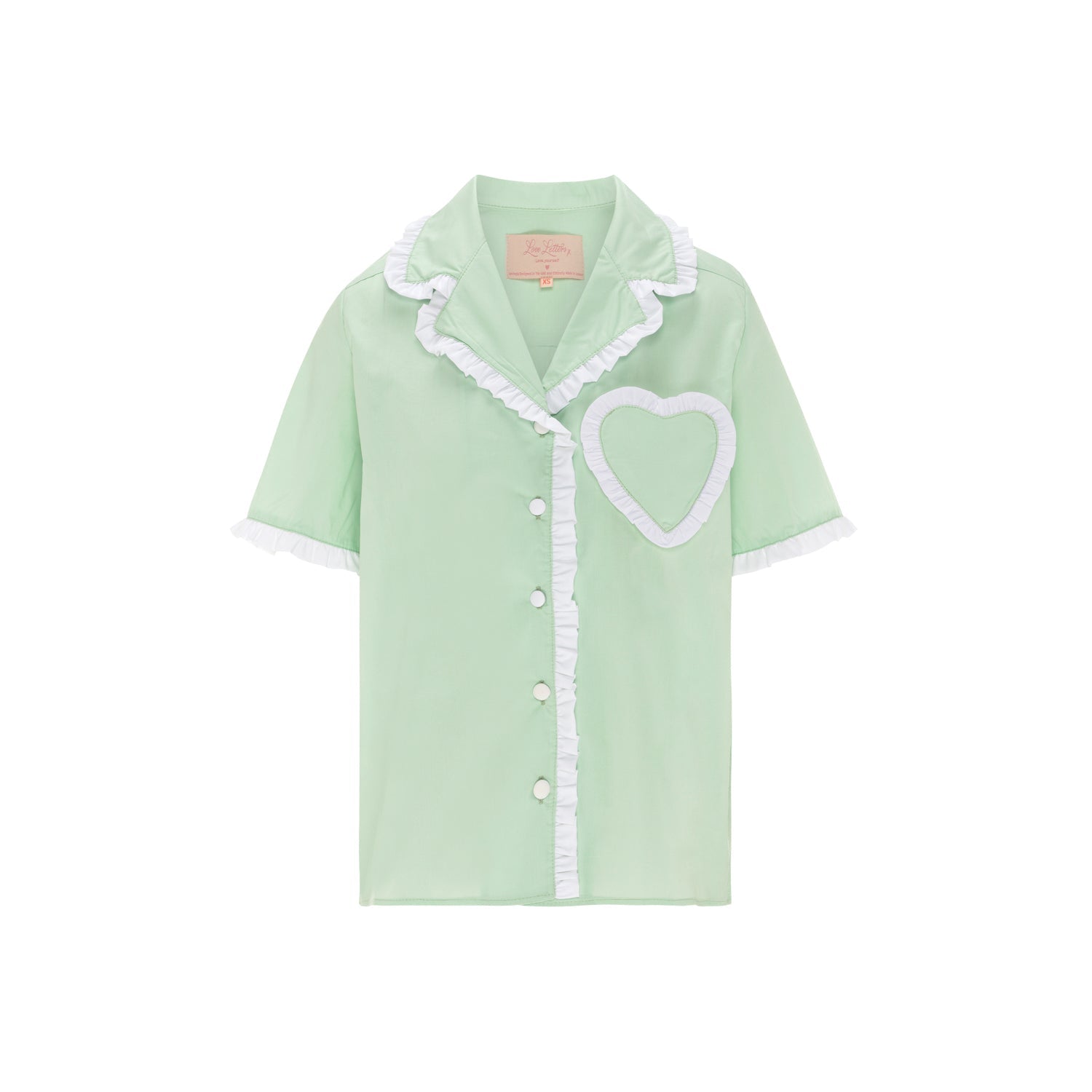 Front detail of the Dolce Pistachio Short Pyjama by Love letters x