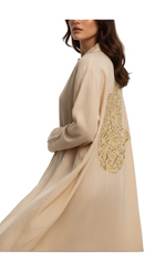 Bella Beige Linen Shirt Dress - Hamsa Embroidery