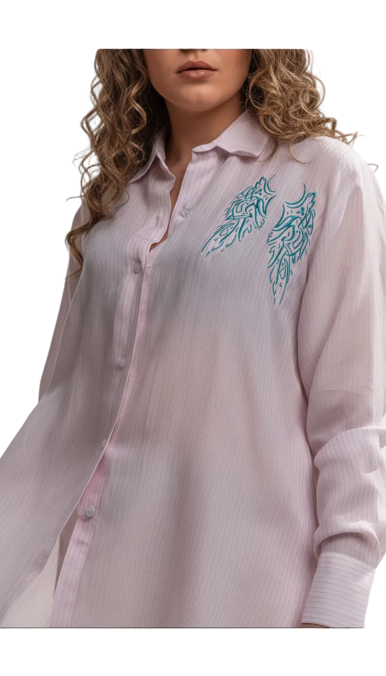 Karma Pink Striped Shirt Dress – Wings Embroidered