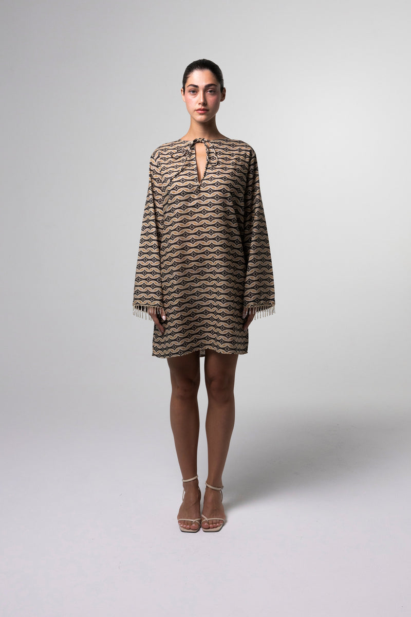 Printed Mini Kaftan in Multicoloured Print