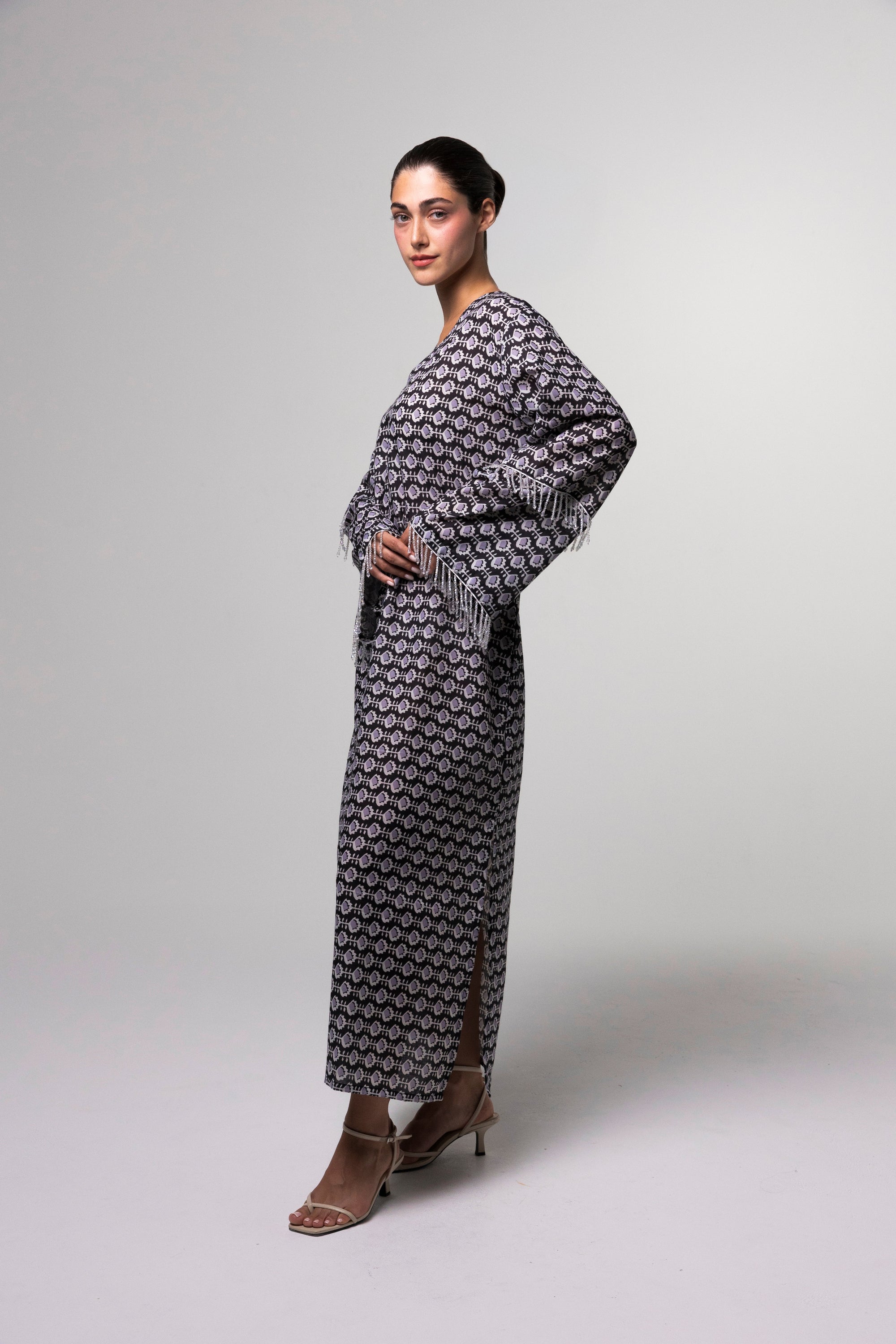 Printed Long Kaftan in Multicolour