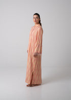 Long Printed Kaftan in Blush Peach and Yellow