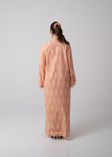 Long Printed Kaftan in Blush Peach and Yellow