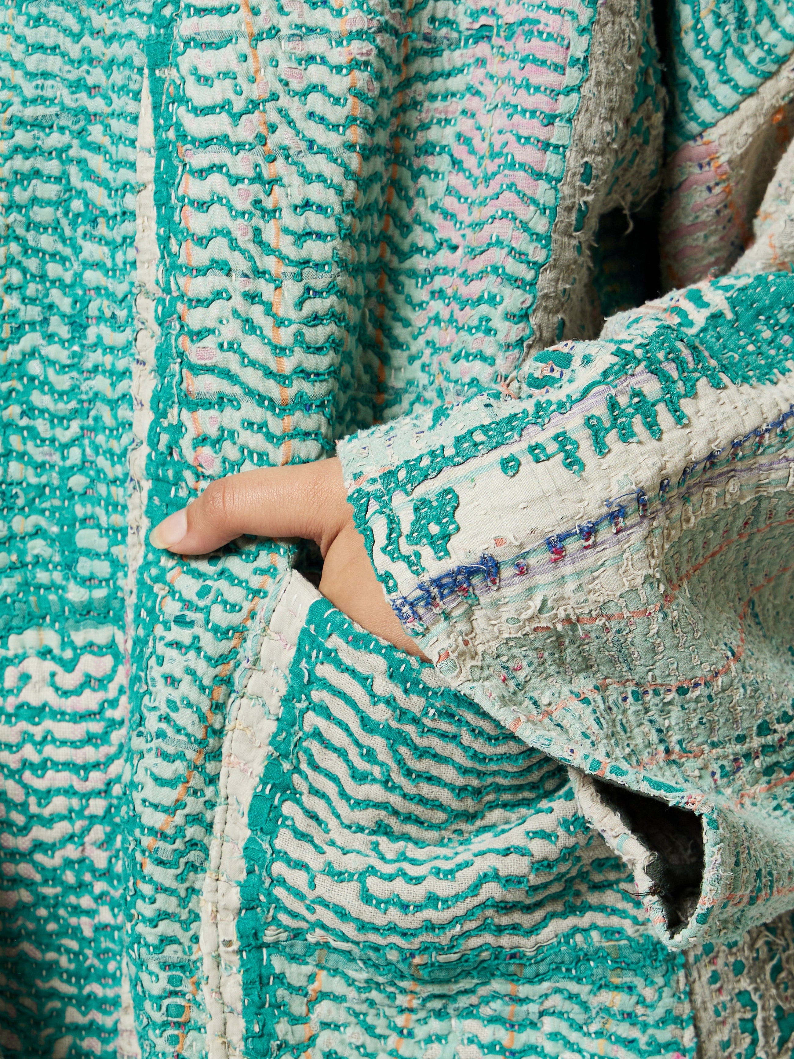 Close-up detail shot of the Maison Kantha Jacket by Kyshmysh