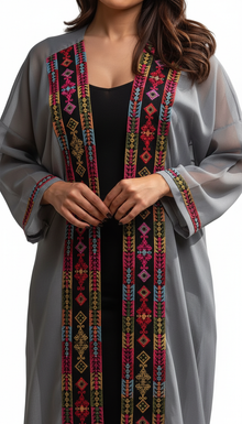 Najaf Whispers Grey Kaftan - Bedouin Embroidery