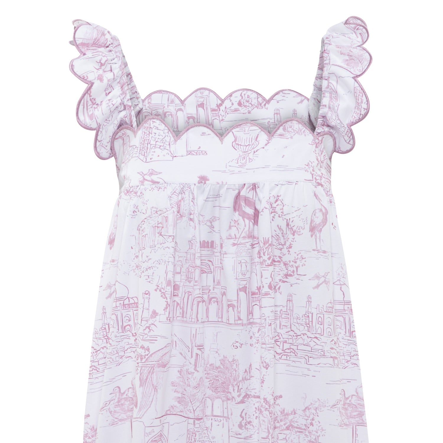 Organic cotton Pink Toile nightie with frill sleeves Love Letters x