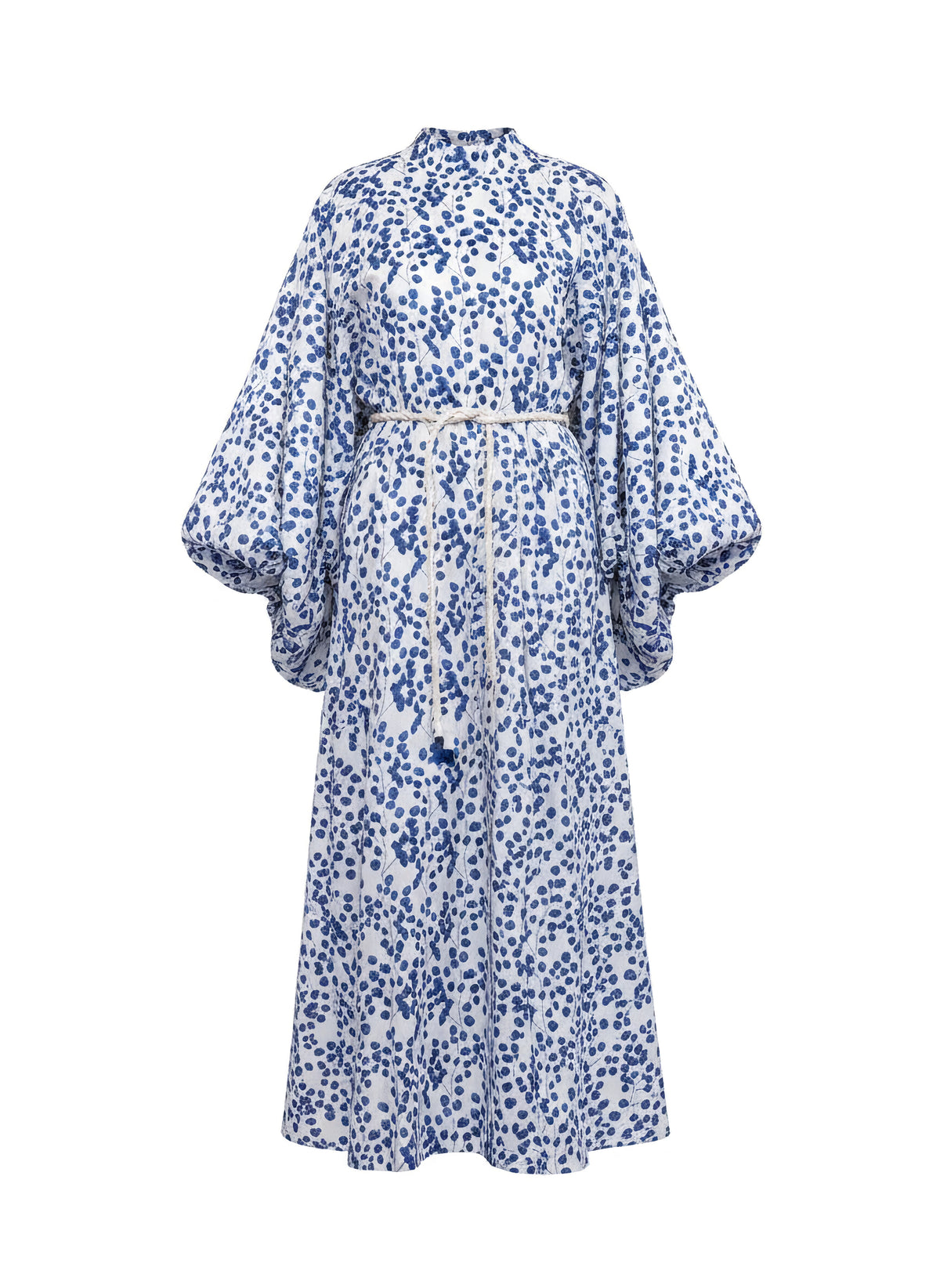 Balloon Sleeves Maxi Dress in Linen - Electric Blue