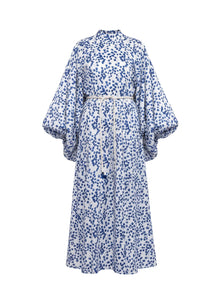 Balloon Sleeves Maxi Dress in Linen - Electric Blue