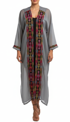 Najaf Whispers Grey Kaftan - Bedouin Embroidery