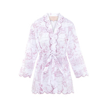 Scalloped embroidered trim on Pink Toile organic cotton robe