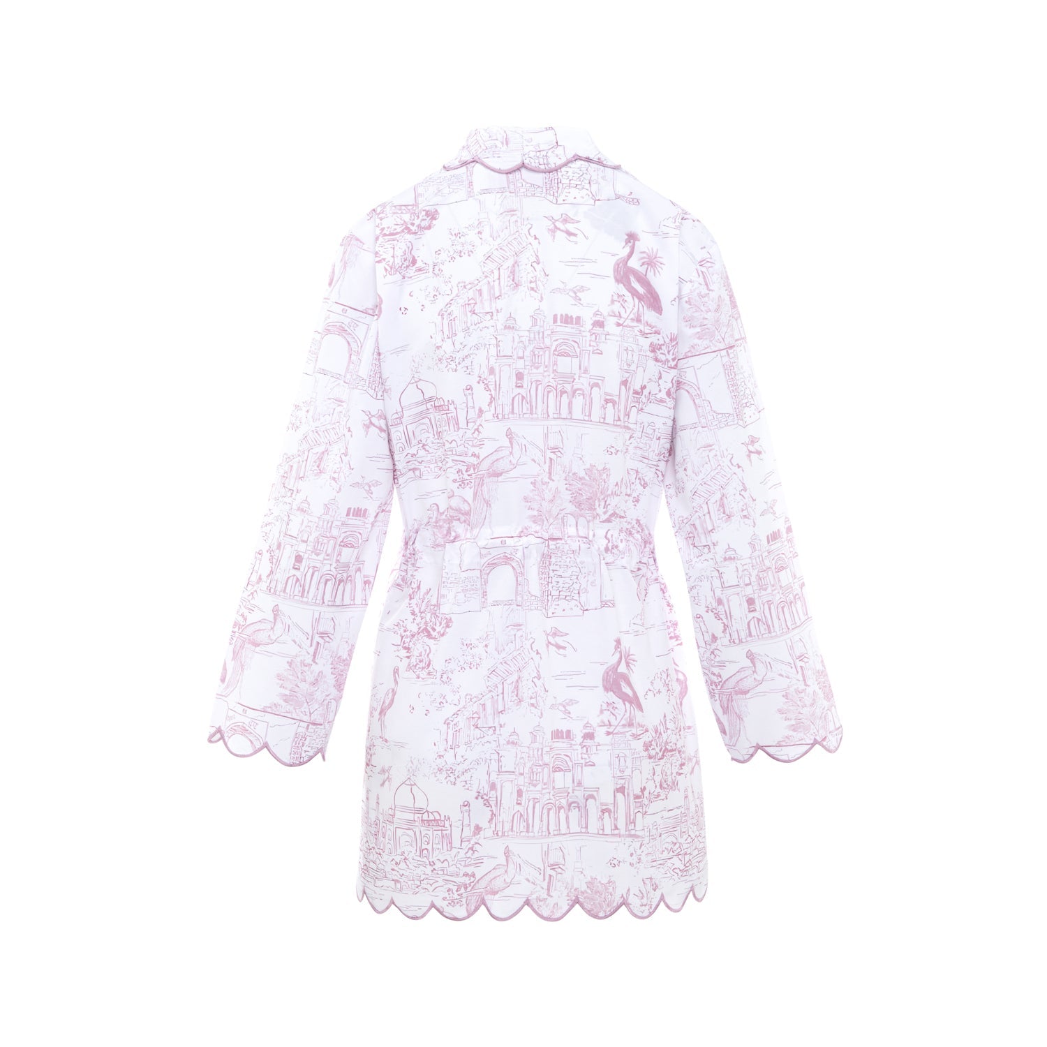 Back view of Pink Toile short robe in 100% organic cotton