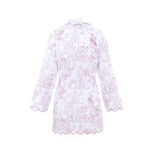 Back view of Pink Toile short robe in 100% organic cotton