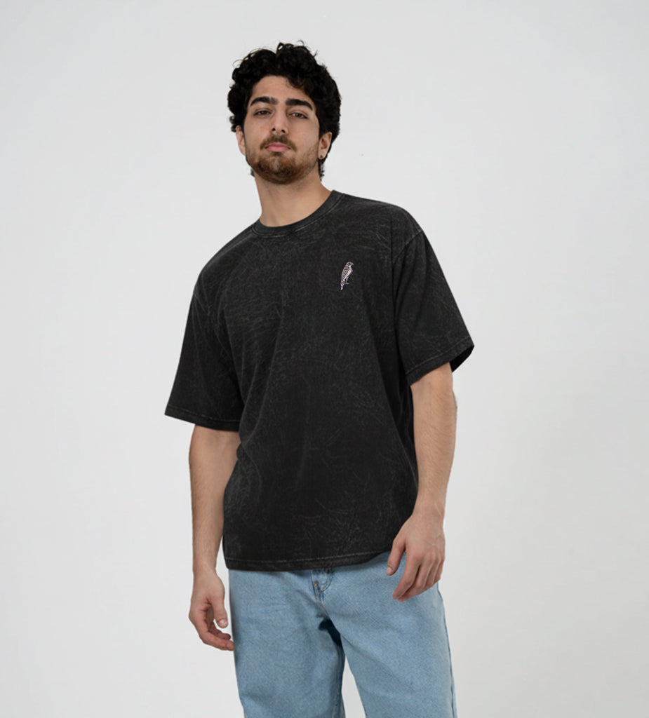 Falcon Black Stonewashed Oversized T-Shirt