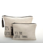 Viva Eco-friendly Canvas Pouch / Embroidered with "IT'S THE LITTLE THINGS" & waterproof on the inside