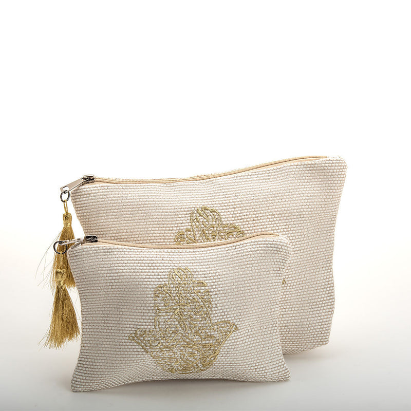 Viva Eco-friendly Canvas Pouch / Embroidered with the Hamsa hand design & waterproof on the inside