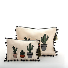 Viva Eco-friendly Canvas Pouch / Embroidered with the cactus design & waterproof on the inside