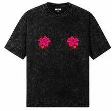 EOS Acid Washed Oversized Tee with Flower Motif - 