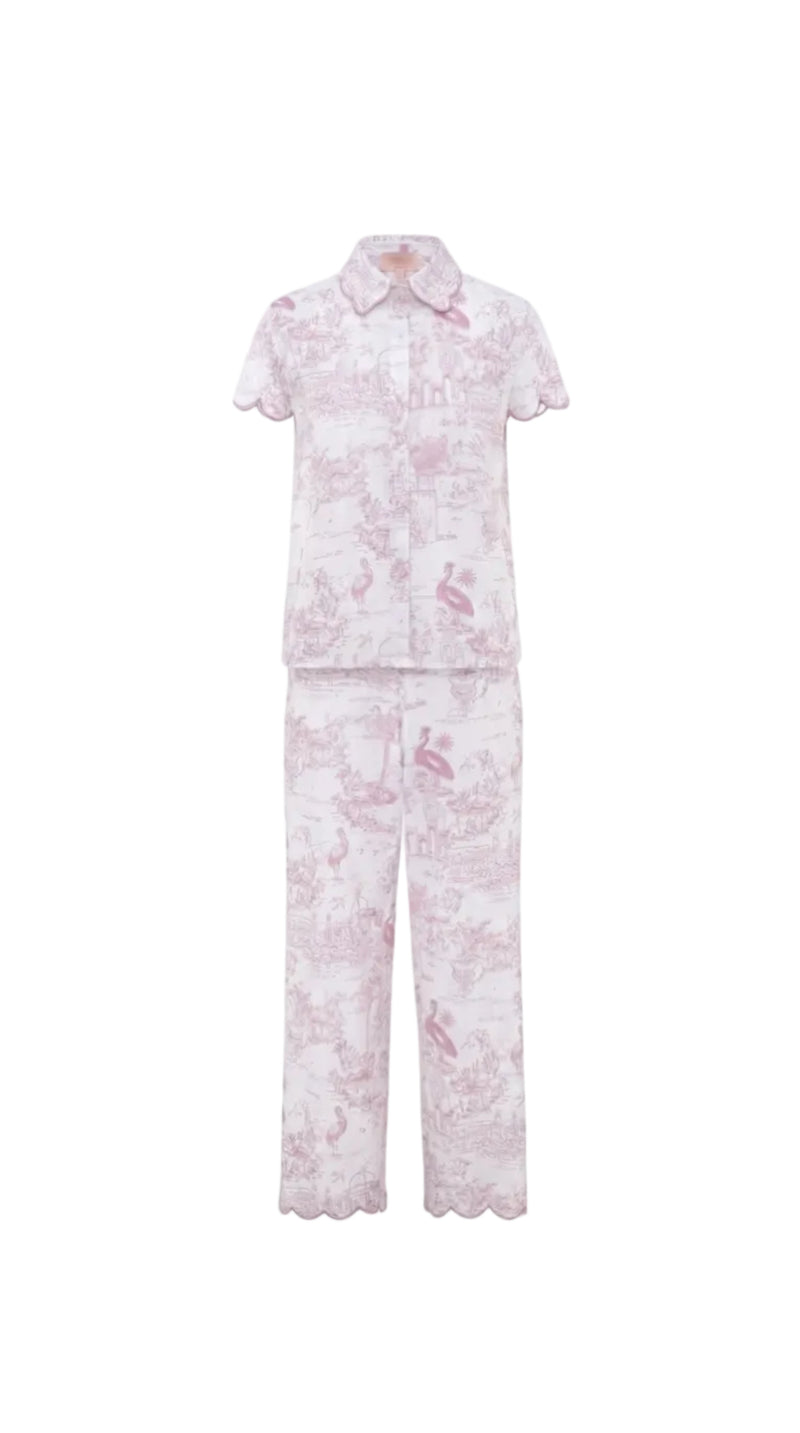 Pink Toile Cap Sleeve Long Pyjama