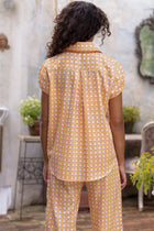 back view of Zahra pyjama details featuring tailored pleat in Love Letters x secret garden