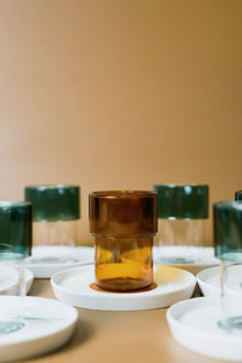 Roj Tea Set in amber tone with minimalist silhouette