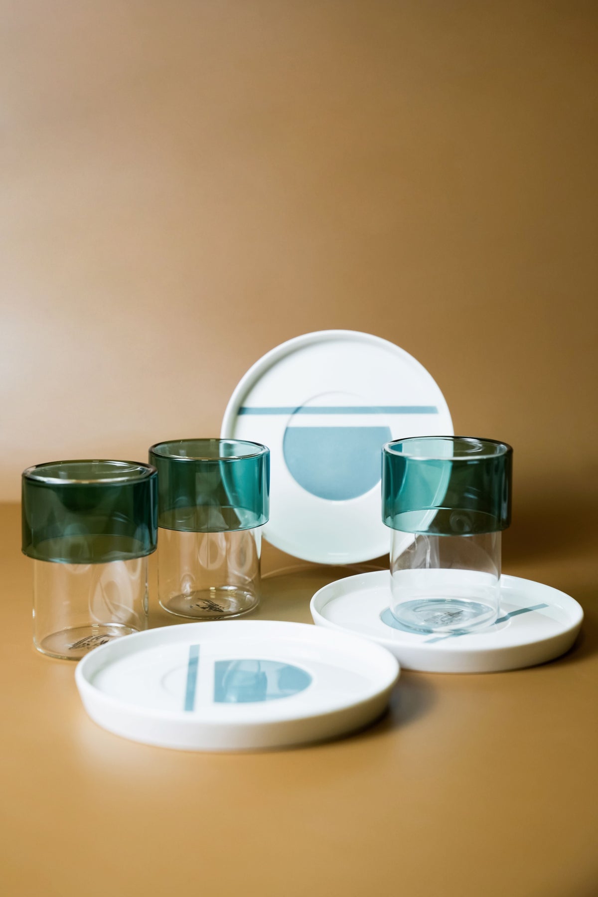 Derya tea set in soft sea-green tone with minimalist silhouette, set of 4 cups and saucers by Doric Home