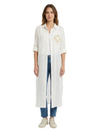 Bella White Linen Shirt Dress - Sun Embroidery