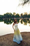 Model wearing the Hazar Azhari Ombre Gathered Maxi Dress.