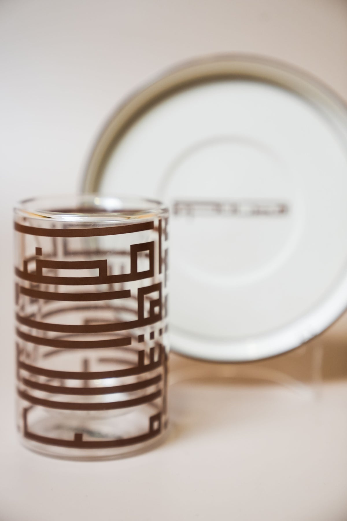 Ramadan Tea Set - bronze calligraphy detail, double-wall insulated cup and saucer by Doric Home