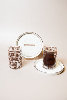 Ramadan tea set with bronze calligraphy detail, double-wall insulated cups and saucers by Doric Home