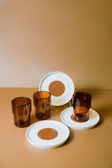 Roj Tea Set in amber tone with minimalist silhouette, set of 4 cups and saucers