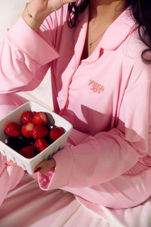 pink strawberry peach bamboo pyjama shirt with embroidery 
