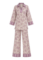 Soleia Silk Modest Set in light purple and nude floral-inspired print by Veluna Atelier